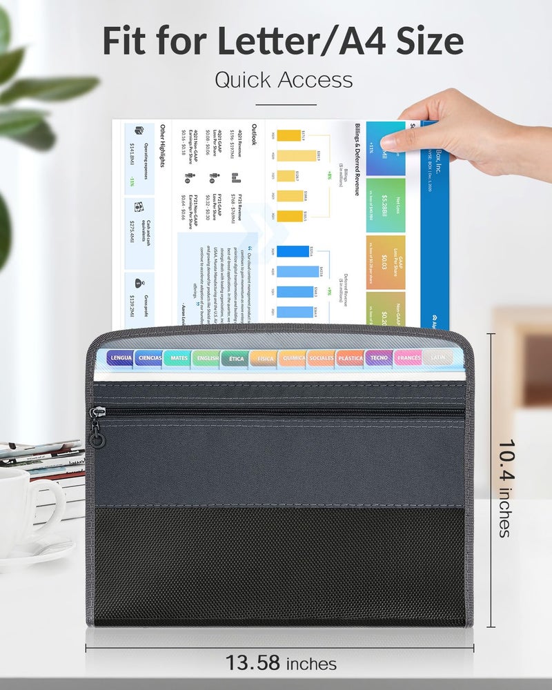 Sooez Accordion File Organizer with Safe Zipper  12 Pocket Expanding File Folder with Front Pencil Pouch  Portable Monthly Paper Bill Tax Receipt Organizer  School Office Supplies  Letter Size  Blue - Image 3